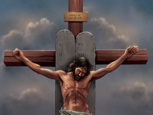 Symbolic view of Jesus nailing the Law to the cross